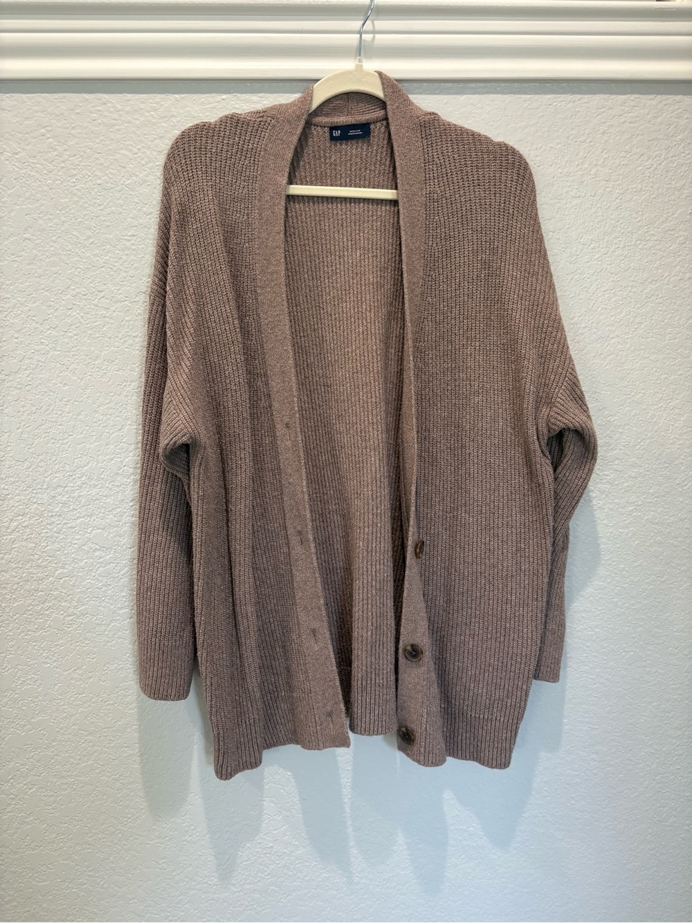 GAP Ribbed Open-Front Cardigan Sweater - Mauve Taupe